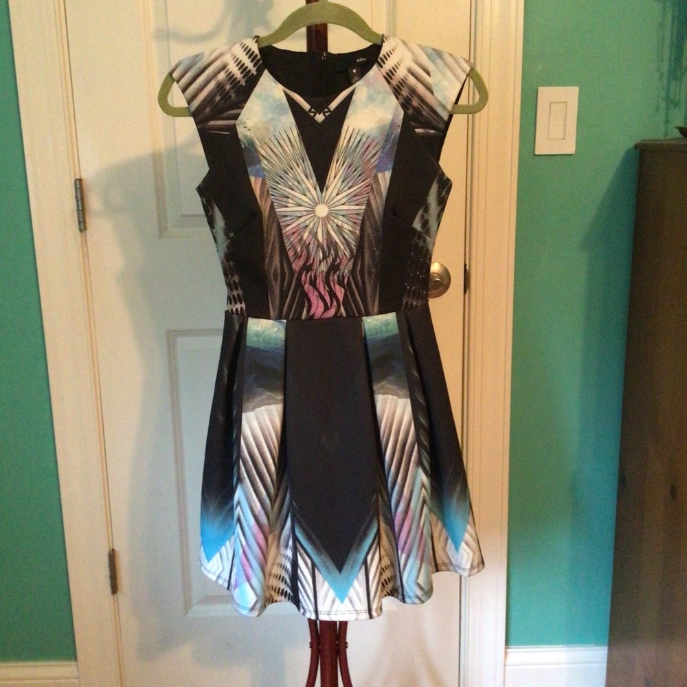 Aqua Dress, Jr Sz S, Geo Pattern, Skater Style